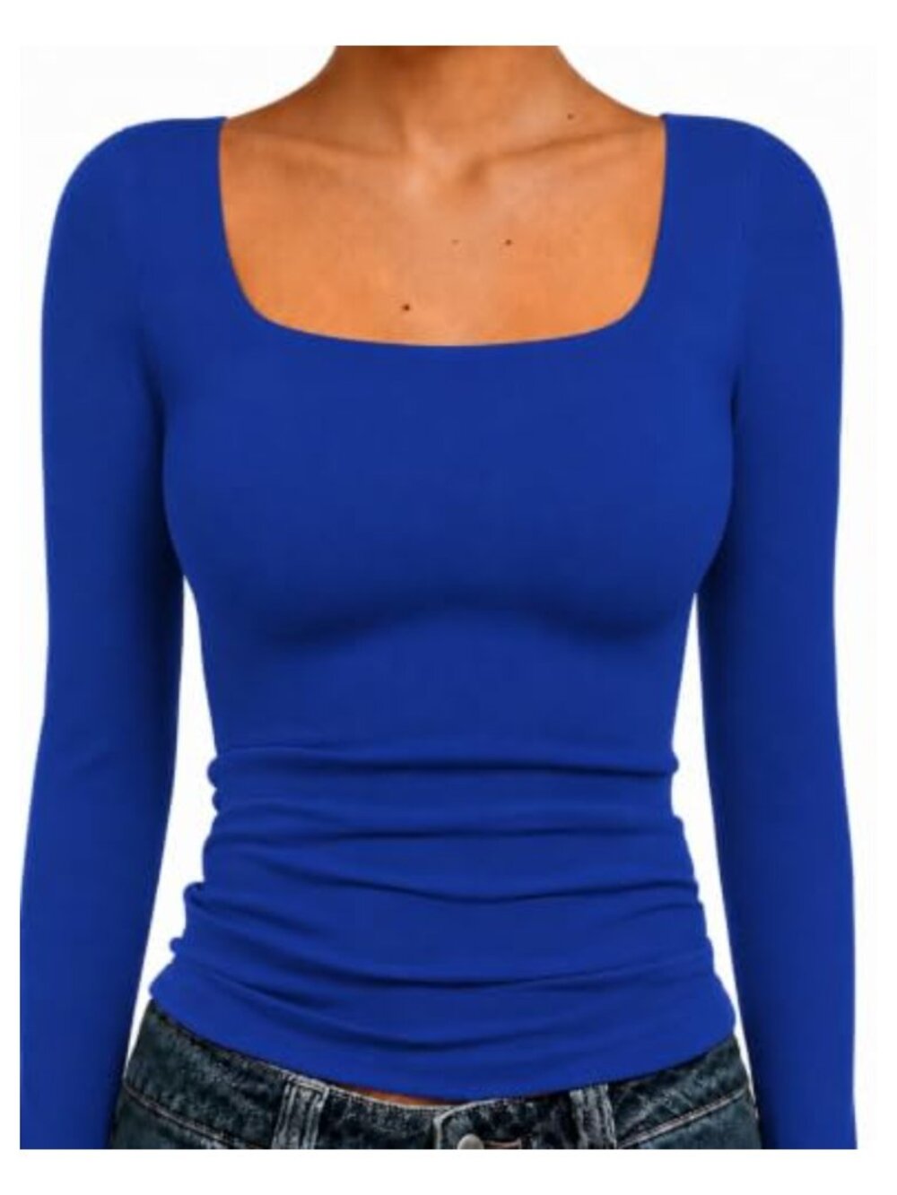 Double Layer Square Neck Compression Top Slim Fit Long Sleeve